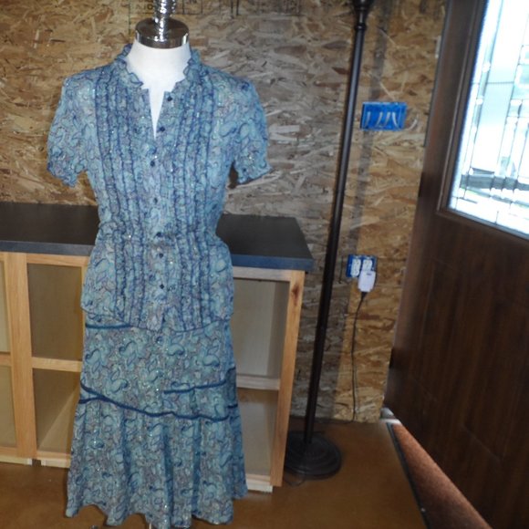 DKNY Jeans Green/Blue Paisley Two Piece Dress - Picture 3 of 15